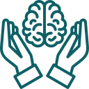 Ícone de mãos segurando um cérebro